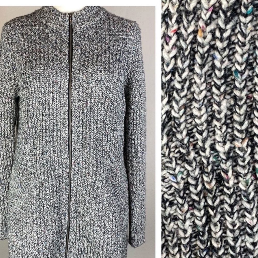 VINTAGE WOOL J.JILL Full Zip Cardigan Sweater Long Tunic Chunky Knit Women's SM